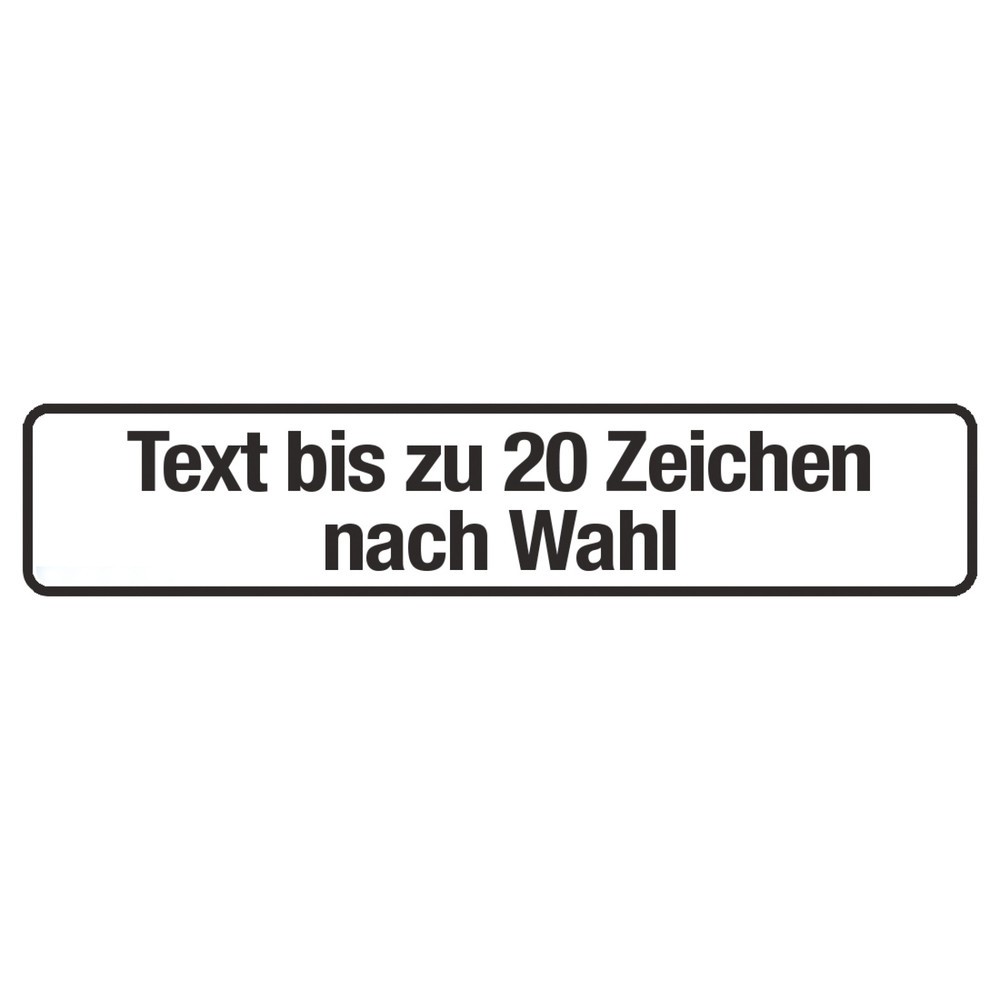 Schild, Text nach Wunsch, bis zu 20 Zeichen, HxB 110 x 520 mm, Alu