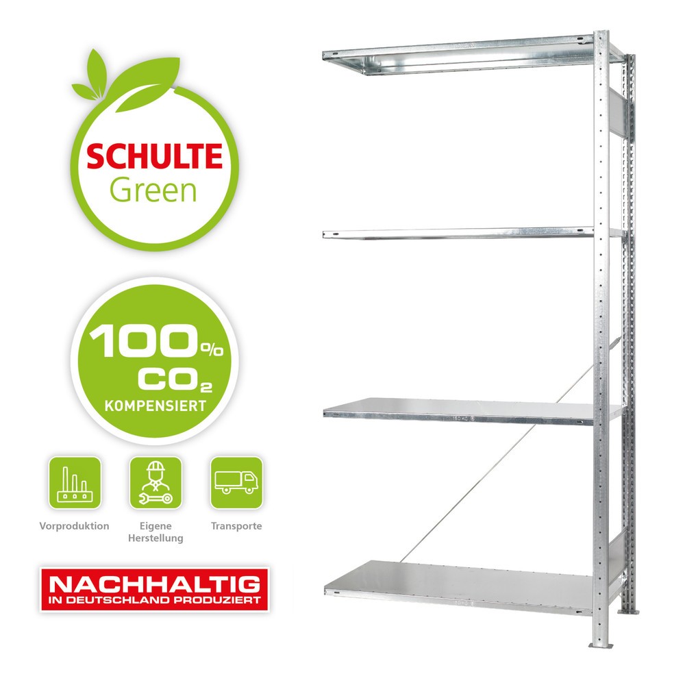 SCHULTE Green Fachbodenregal Steckmontage, AF, FL 150 kg, verzinkt,  HxBxT 2.000 x 1.000 x 600 mm