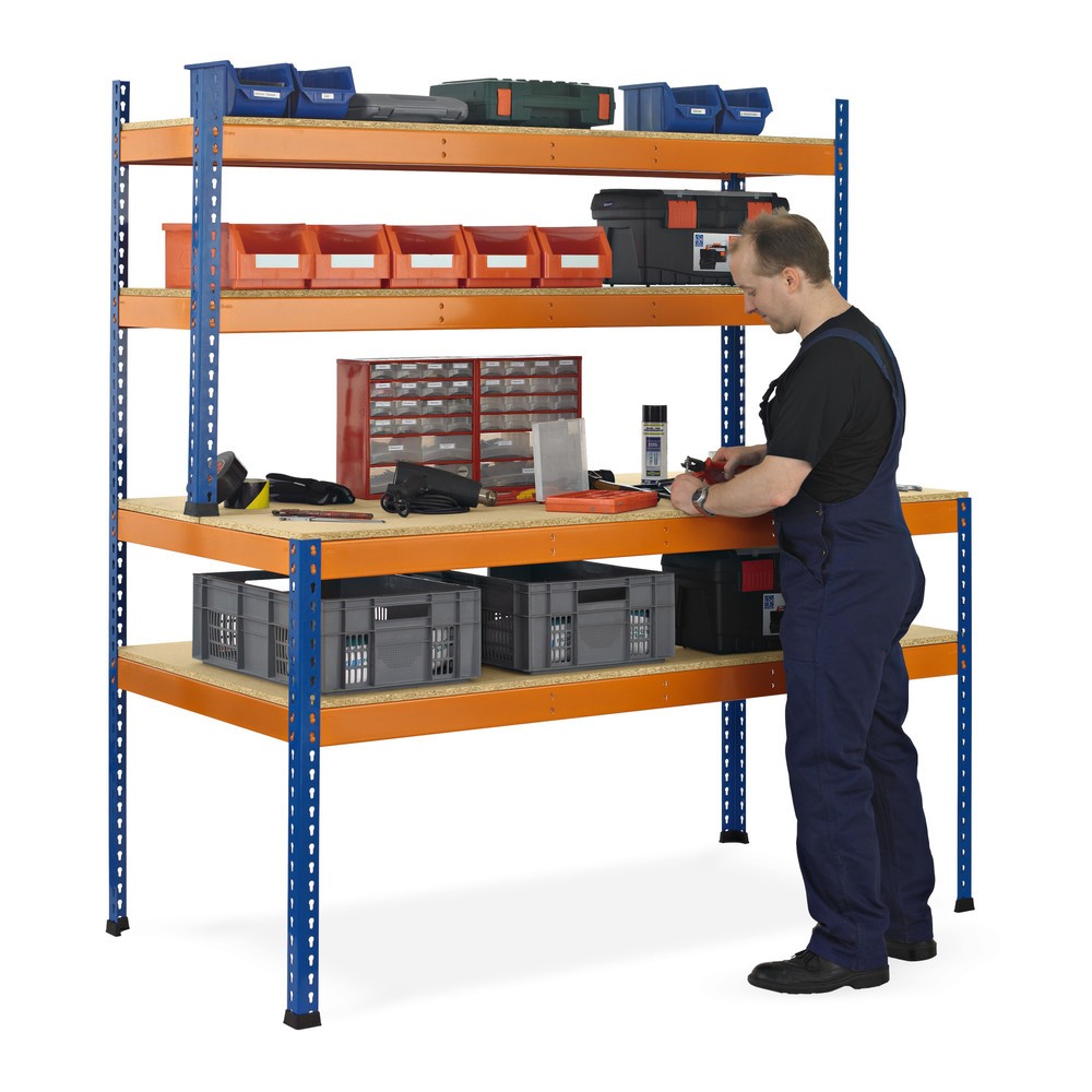 Produktabbildung: SCHULTE Werktisch mit Aufbau, Fachlast 320 kg, HxBxT 1.981/990 x 2.450 x 763/316 mm