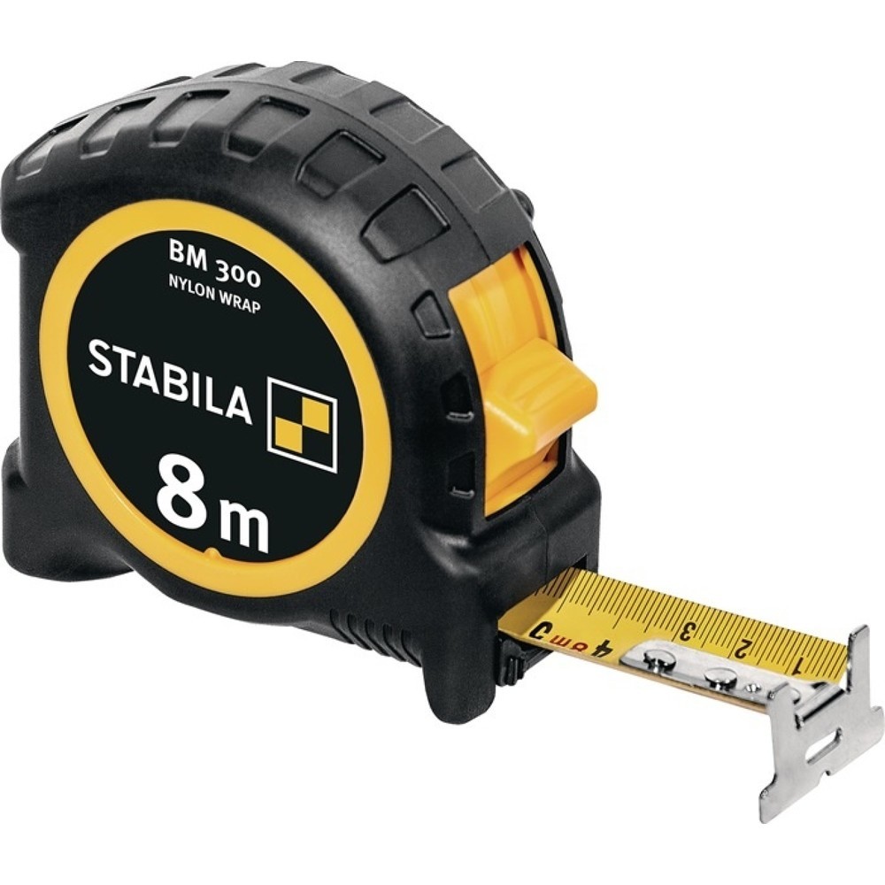 Stabila Taschenrollbandmaß BM 300, Länge 8 m Breite 27 mm mm/mm, EG II PC-ABS / TPE EASY-CLIP