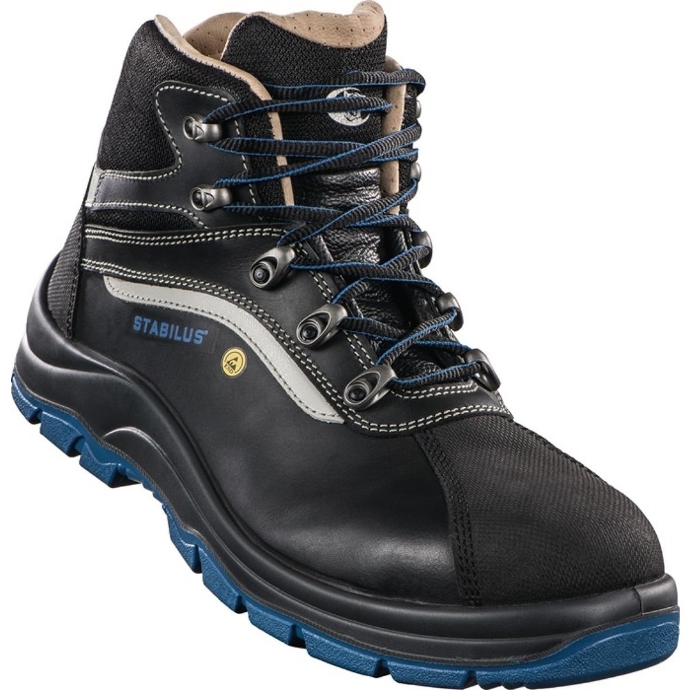 STABILUS Sicherheitsstiefel SPARTACUS MID, S3 SRC ESD EN ISO 20345, Größe 41 schwarz/blau, Rindleder