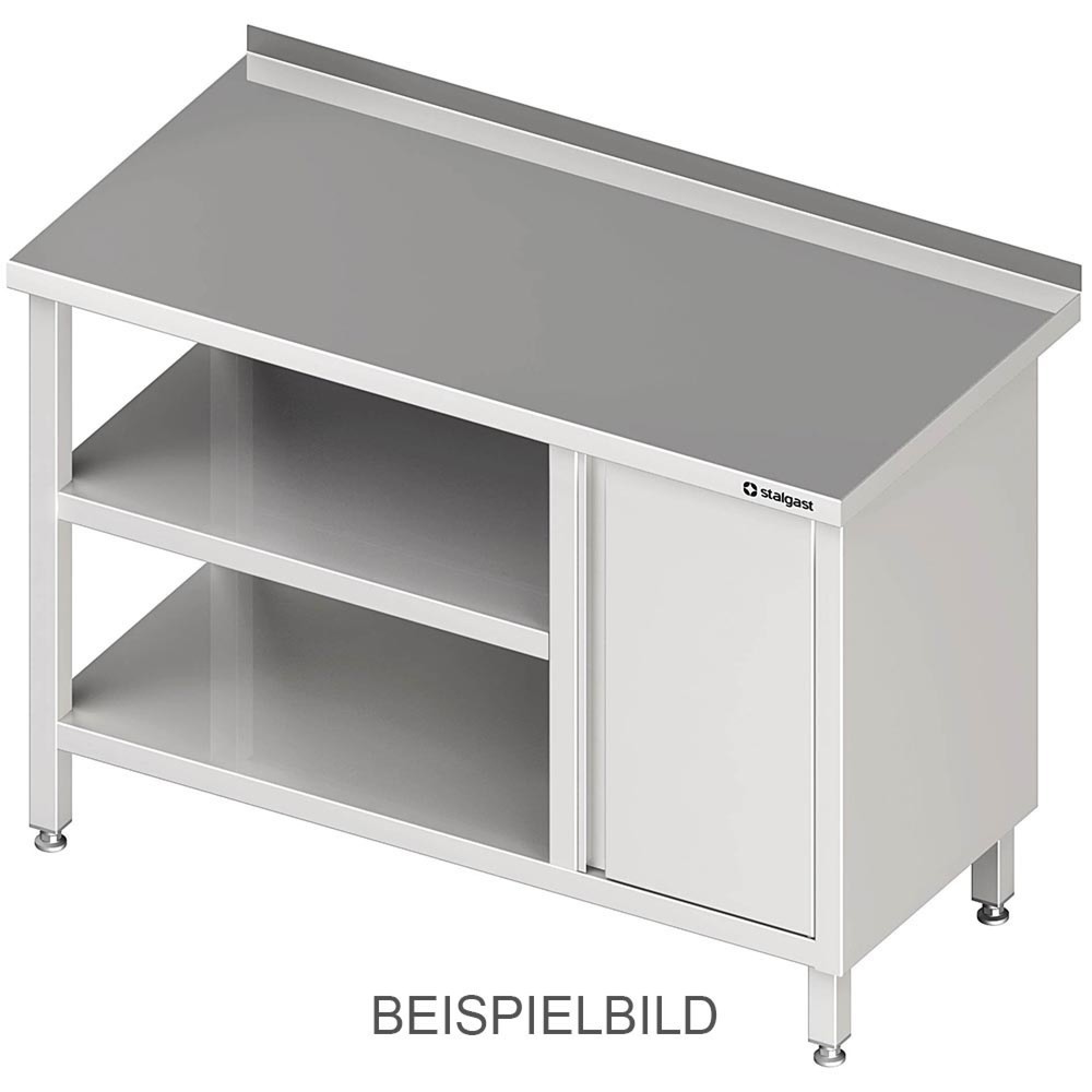 Stalgast Arbeitstisch mit Grund- und Zwischenboden, 2600x700x850 mm, mit Flügeltürschrank rechts, ohne Aufkantung, verschweißt