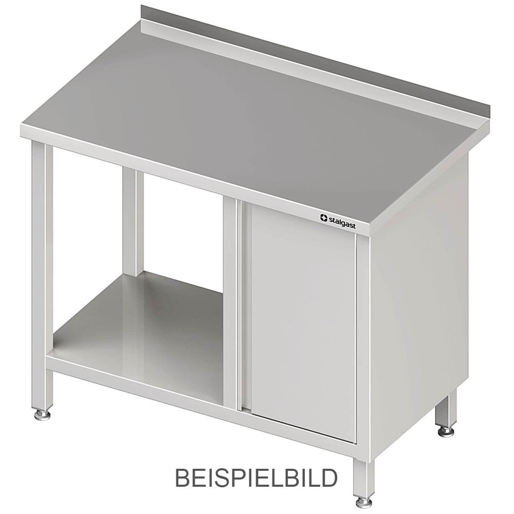 Stalgast Arbeitstisch mit Grundboden, 800x600x850 mm, mit Flügeltürschrank links, mit Aufkantung, verschweißt