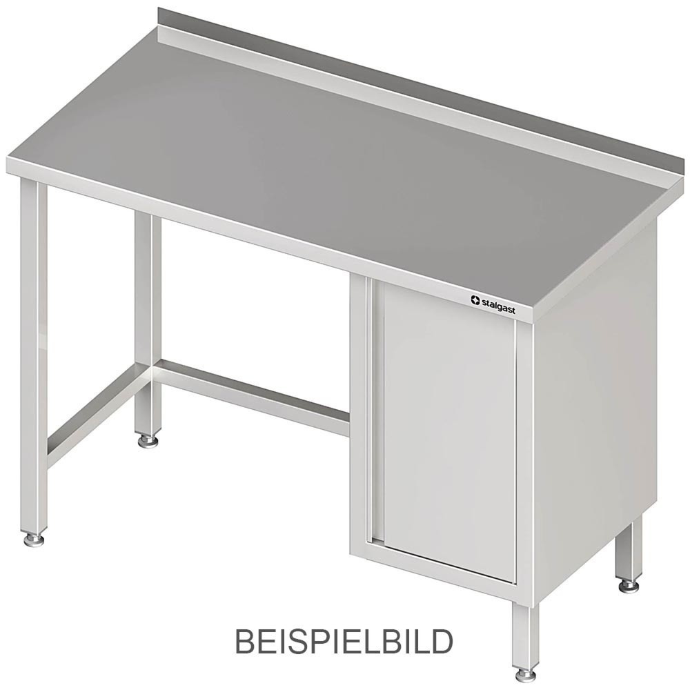 Stalgast Arbeitstisch ohne Grundboden, 1300x700x850 mm, mit Flügeltürschrank links, mit Aufkantung, verschweißt