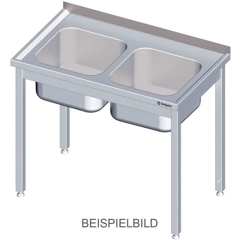 Stalgast Spültisch ohne Grundboden 1200x600x850 mm, mit zwei Becken links, mit Aufkantung, verschweißt