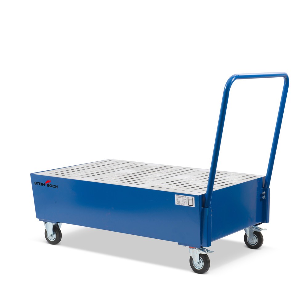 Steinbock® Auffangwanne für 200-Liter-Fässer, verfahrbar, blau