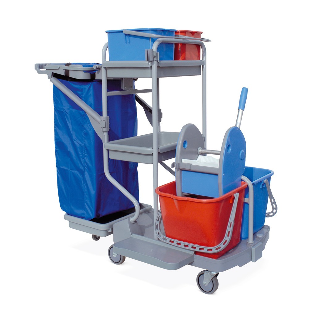 Systemwagen-Set Harema®, Eimer 2x 9 Liter + 2x 15 Liter, mit Kunststoffablage