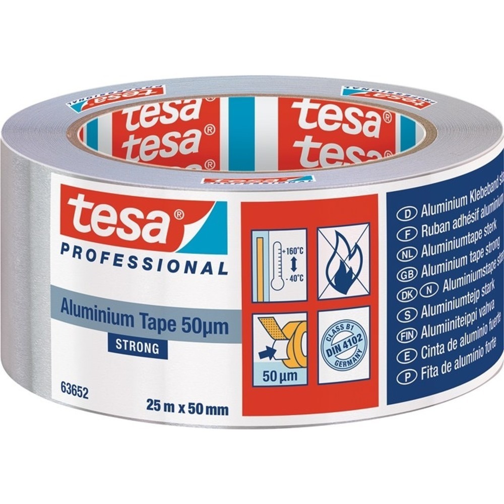 tesa® Aluminiumklebeband Strong 63652, mit Liner, Länge 25 m Breite 50 mm