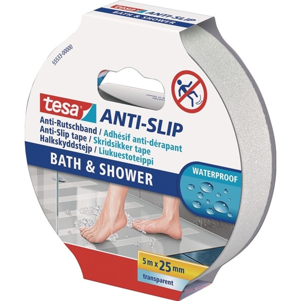 tesa® Antirutschklebeband Bad & Dusche 55533, transparent, Länge 5 m, Breite 25 mm