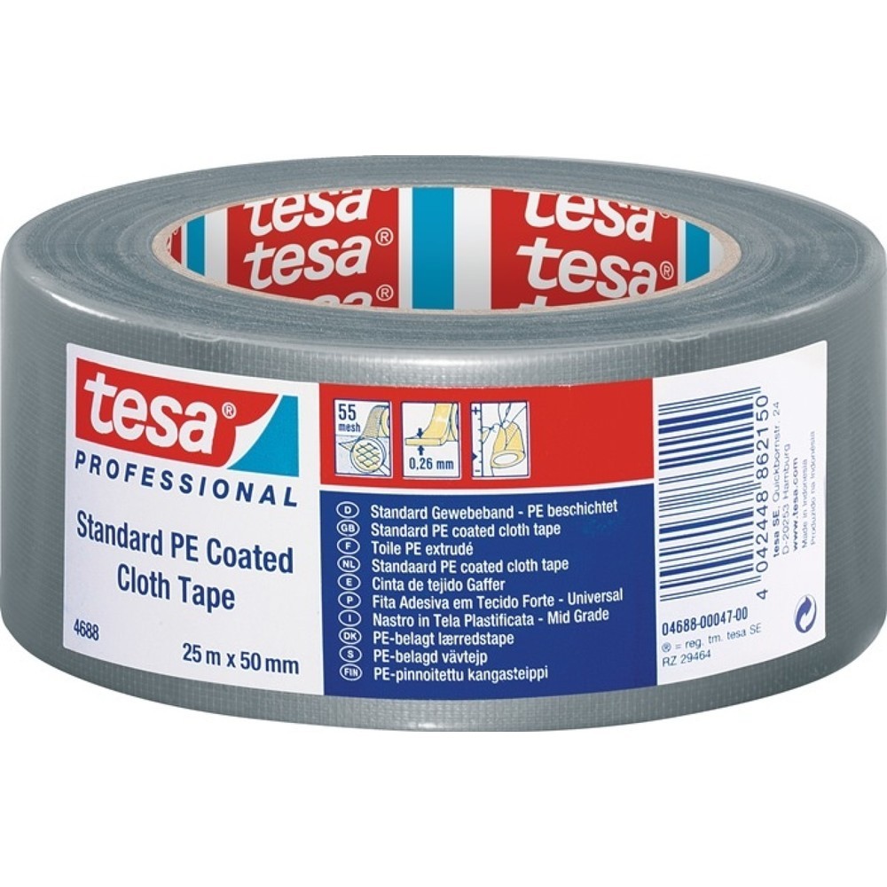 tesa® Gewebeband tesa® band® Standard 4688, Länge 25 m Breite 50 mm, silber-matt, Rolle