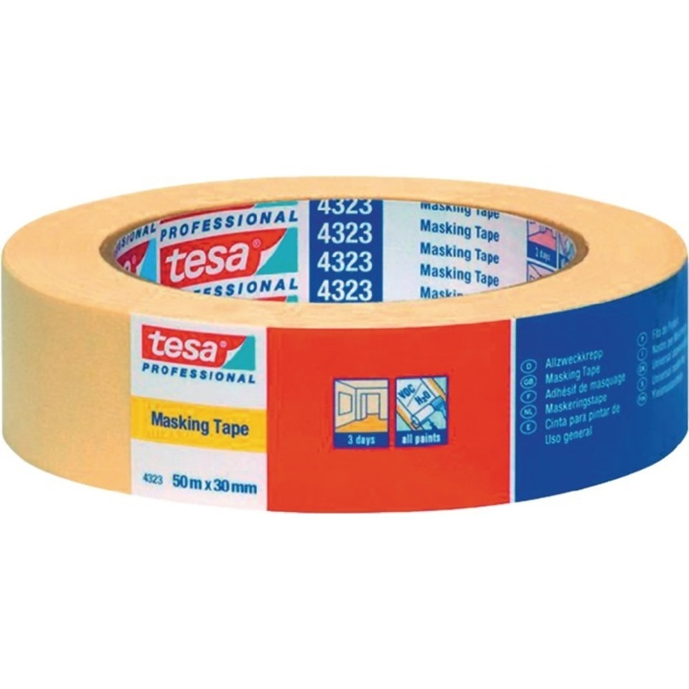 tesa®  Kreppband 4323, hellbeige, leicht gekreppt, Rolle, Länge 50 m Breite 30 mm