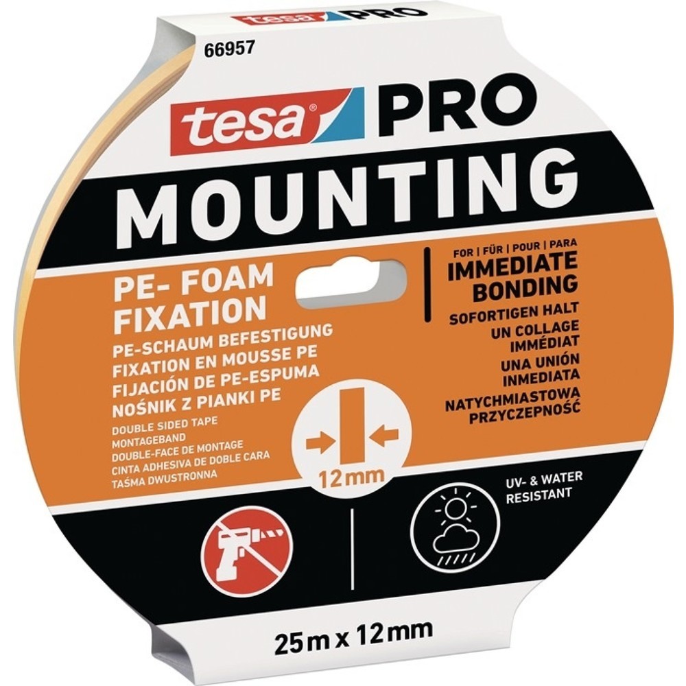 tesa® Montageband Mounting PRO PE-Fixation 66957, weiß, Länge 25 m Breite 12 mm