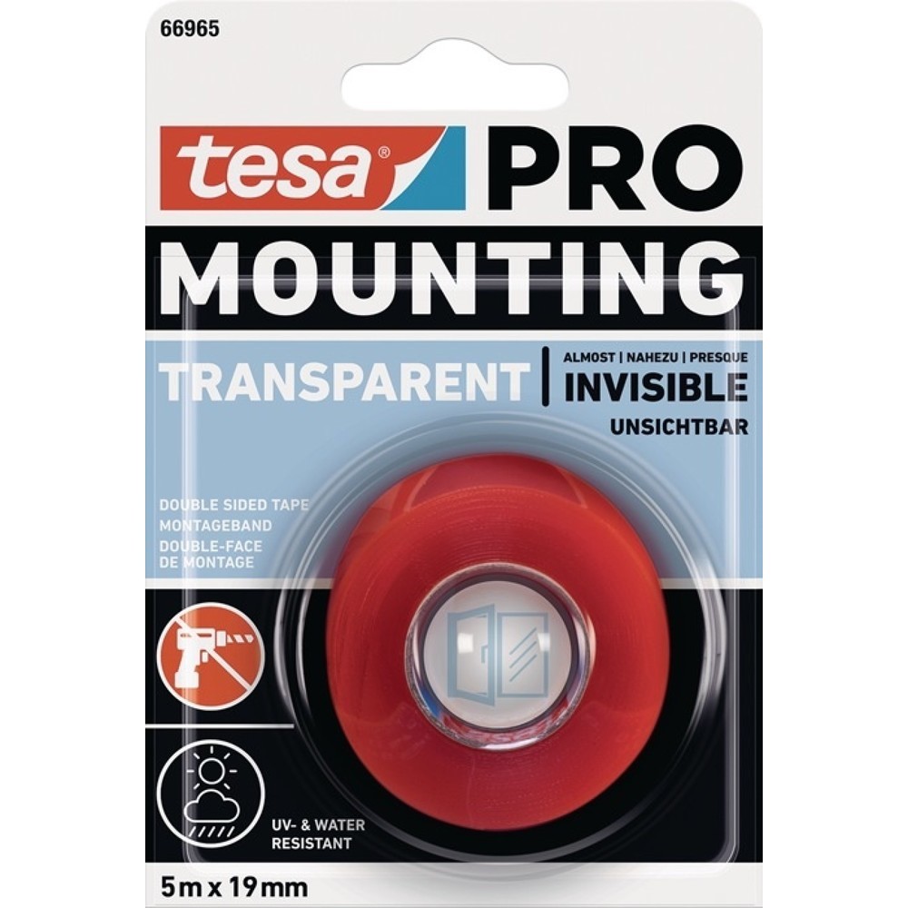 tesa® Montageband Mounting PRO Transparent 66965, transparent, Länge 5 m Breite 19 mm