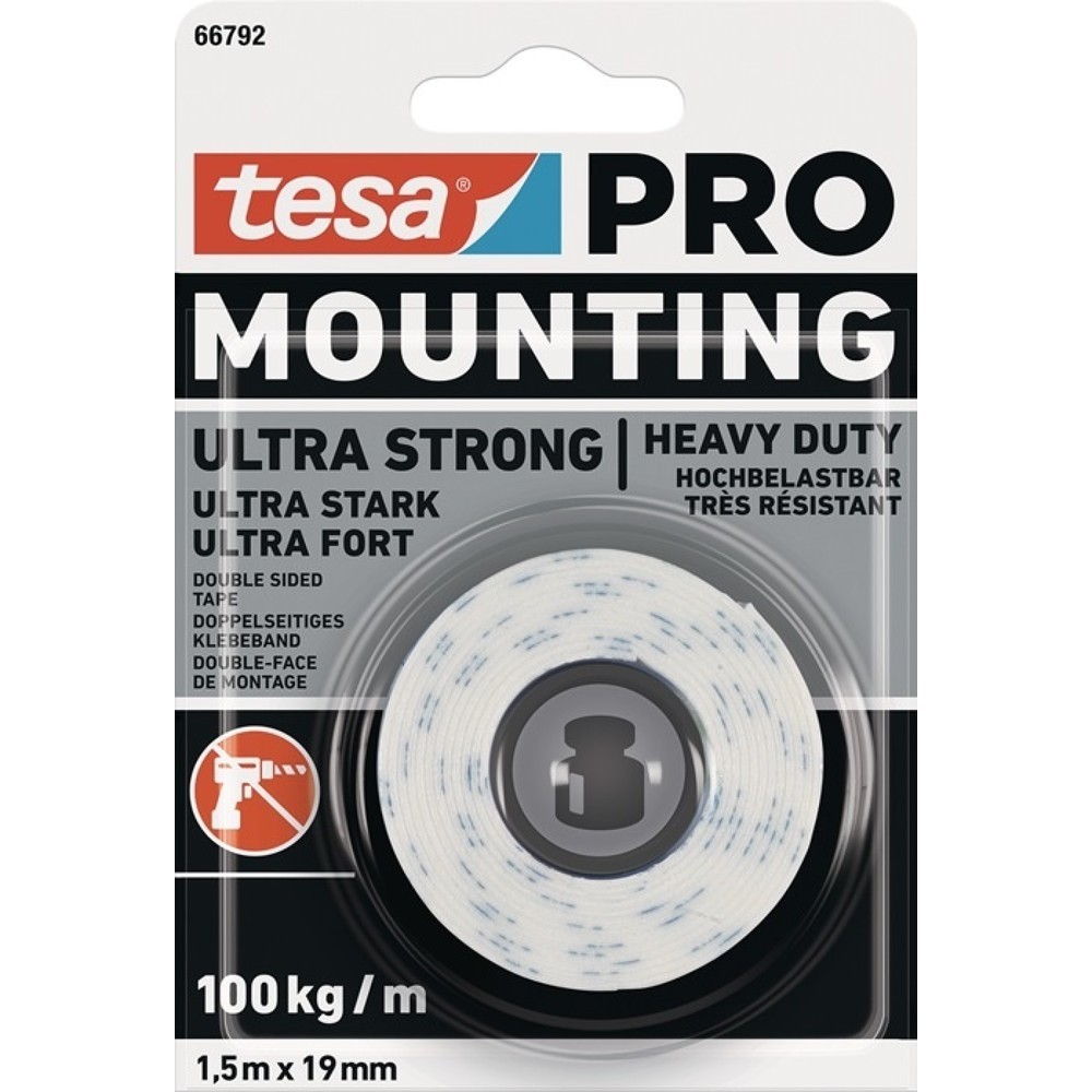 tesa® Montageband Mounting PRO Ultra Strong 66792, weiß, Länge 1,5 m Breite 19 mm