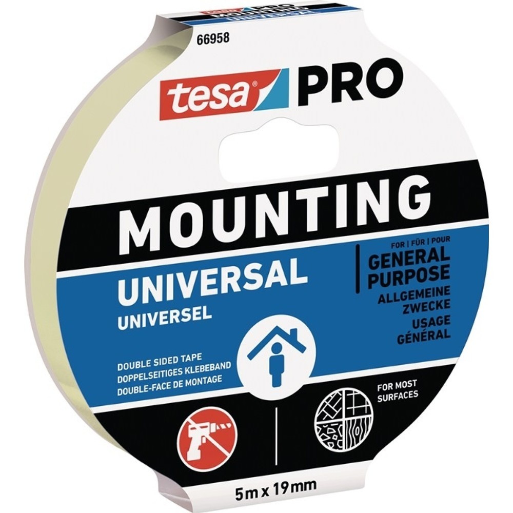 tesa® Montageband Mounting PRO Universal 66958, weiß, Länge 5 m Breite 19 mm