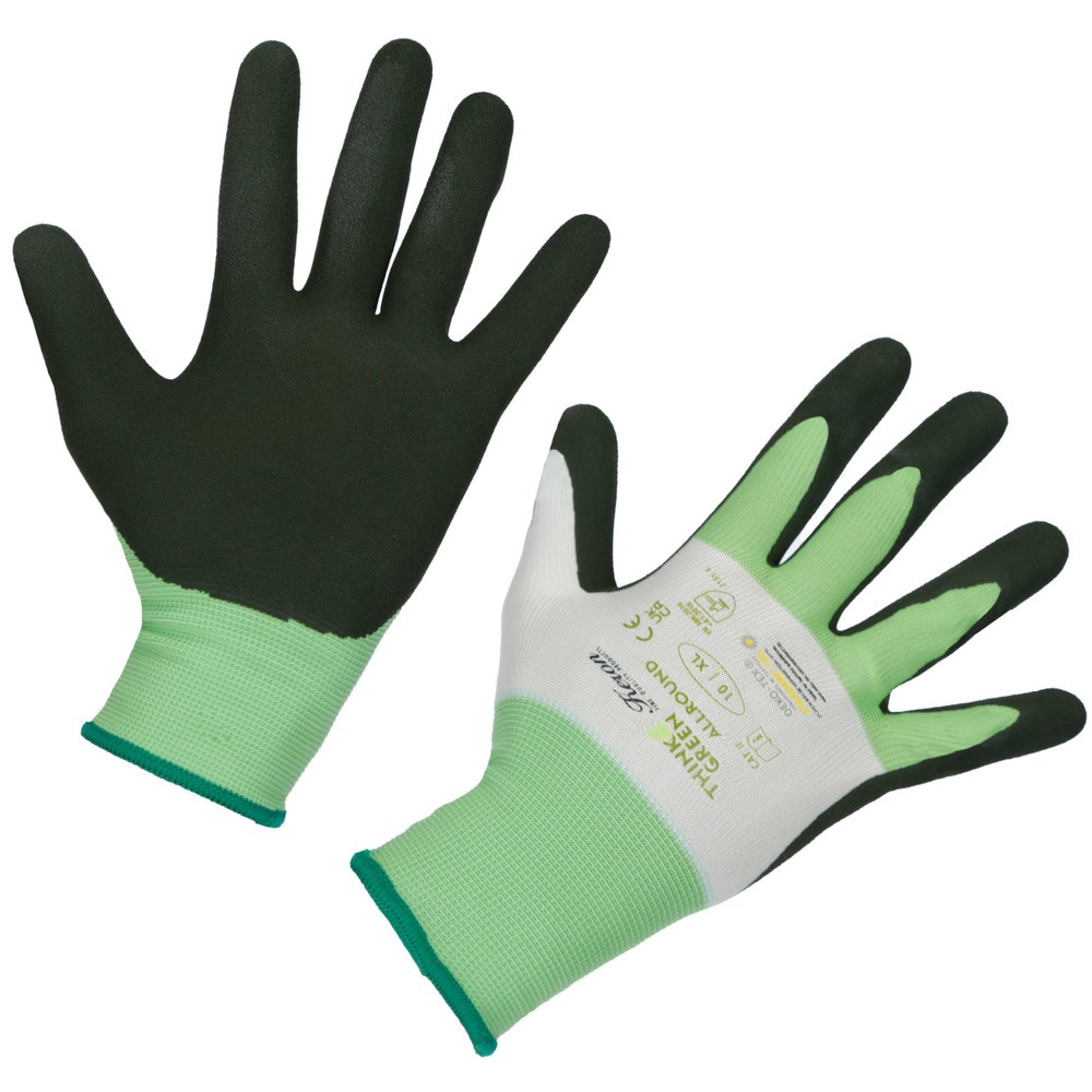 THINKGREEN Handschuh Allround-grün-weiß, Latexschaum Gr 6/XS