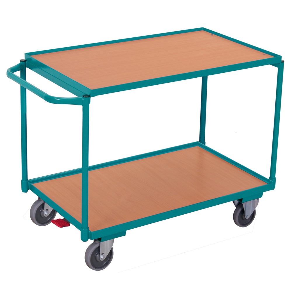 Tischwagen Ameise®, waagerechter Bügel, 2 Etagen à 1.000 x 600 mm, TK 250 kg, mit Zentralbremse