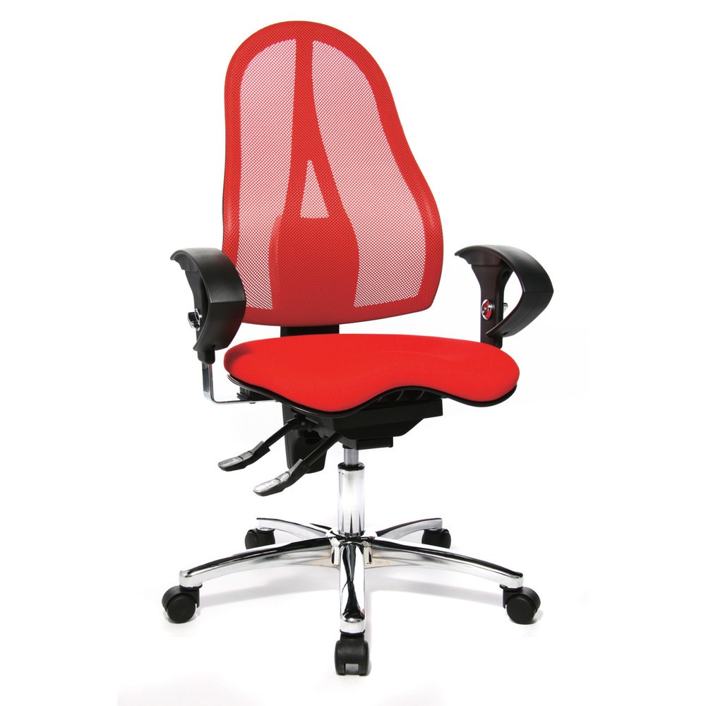 Topstar® Bürodrehstuhl Ortho 15, Netzrücken, höhenverstellbare Armlehnen, rot