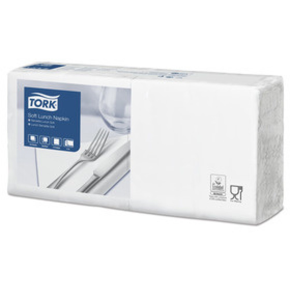 Tork 477414 Soft Lunchservietten Weiß,3-lagig viertelgefaltet , 1 VE = 10 Bündel à 150 Servietten (1500 Stück)