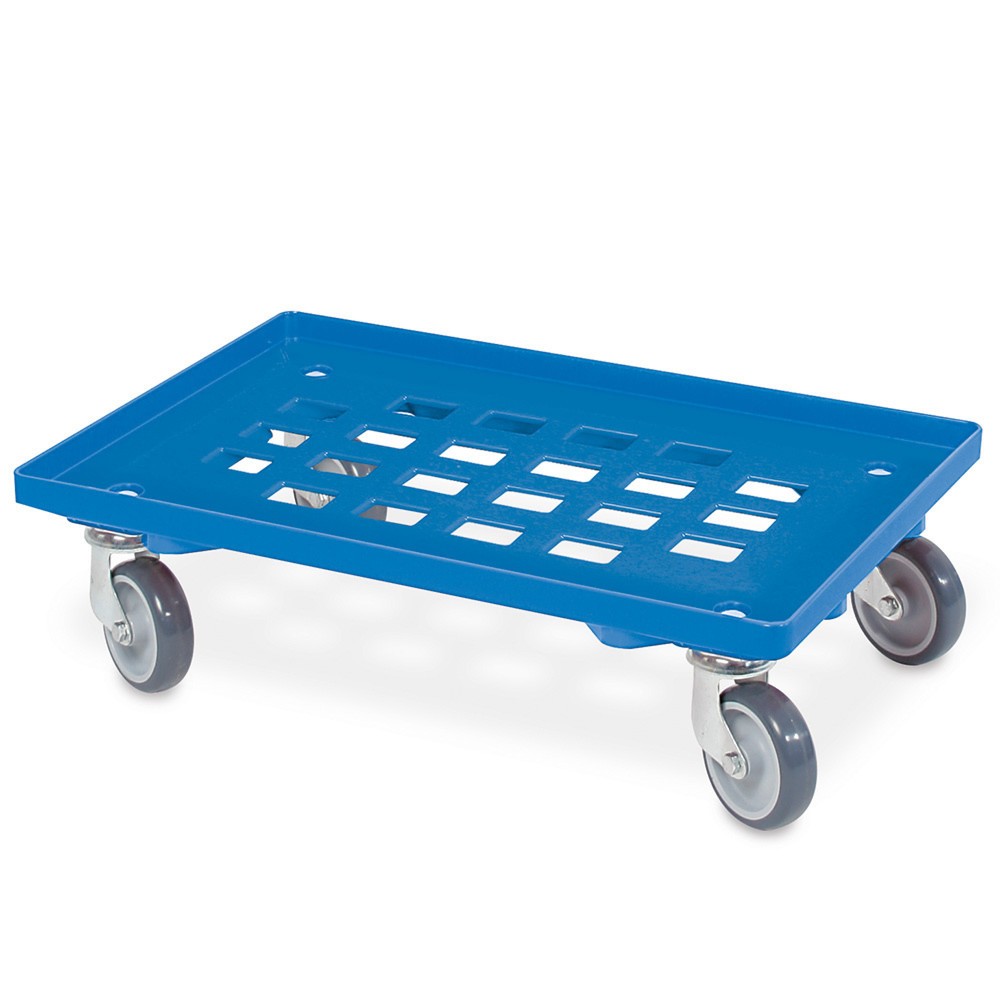 Transportroller für Eurobehälter 600 x 400 mm, mit Gitterdeck, TK 250 kg, blau