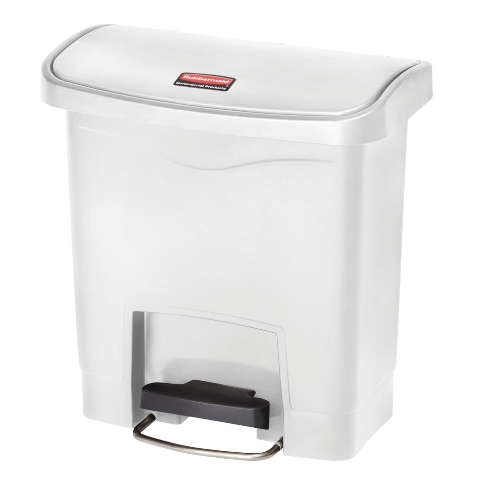 Tret-Abfallbehälter Rubbermaid Slim Jim® mit Pedal an der Breitseite, Kunststoff, 15 l, weiss