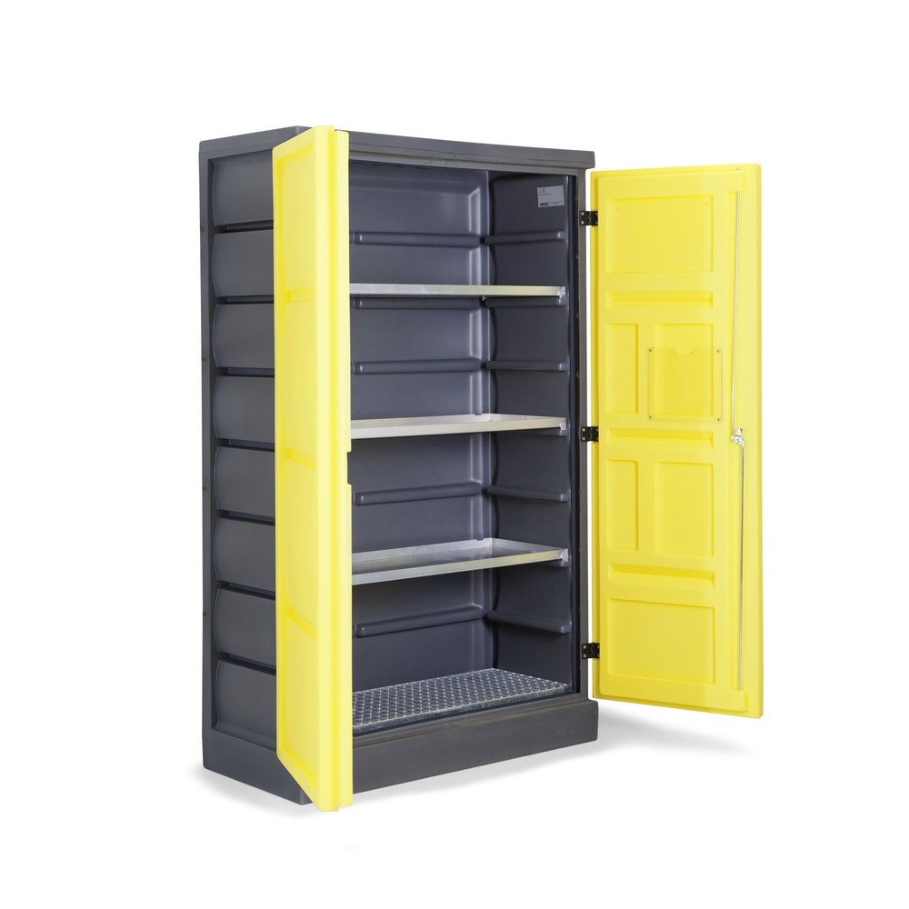 Umweltschrank aus PE, HxBxT 1.990 x 1.225 x 640 mm, 3 Wannen + Gitterrost, verzinkt