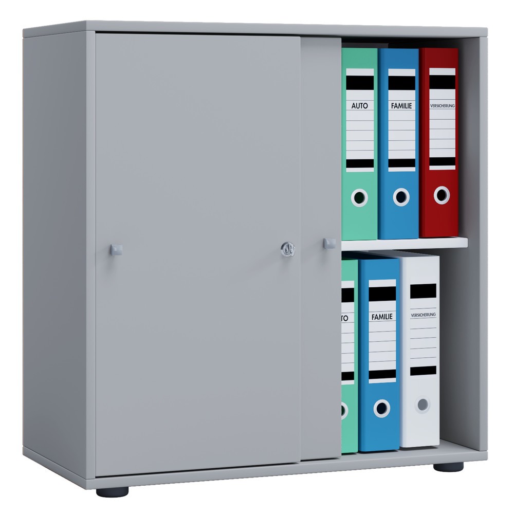 Produktabbildung: VCM Büroschrank Lona mit Schiebetüren, 2 Fächer, HxBxT 740 x 700 x 400 mm, grau