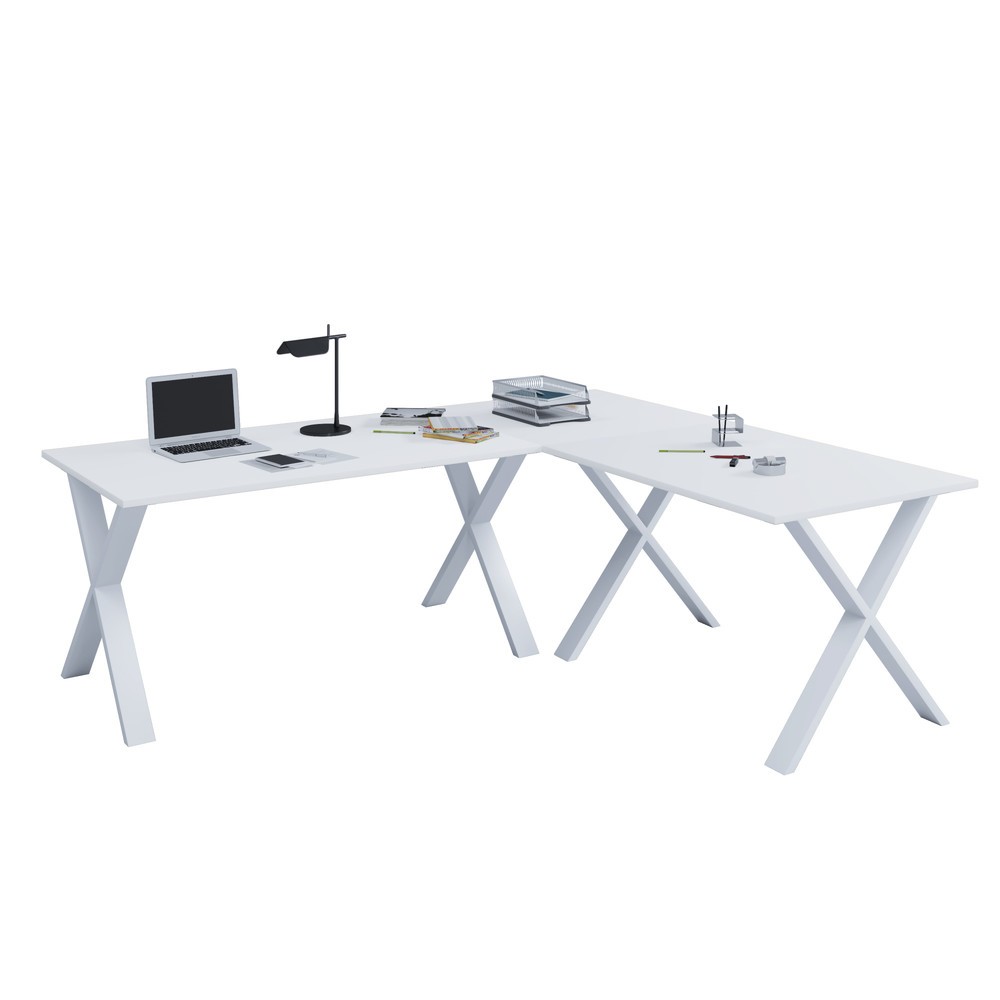 VCM Eck-Schreibtisch Lona, BxT 130 x 50 und 130 x 50 cm, X-Füße, weiß