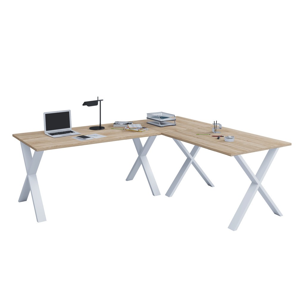 VCM Eck-Schreibtisch Lona, BxT 160 x 50 und 160 x 50 cm, X-Füße, Sonoma-Eiche