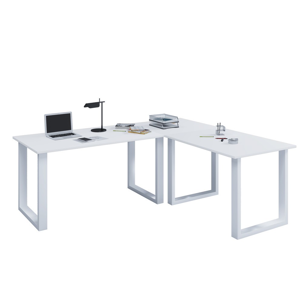 VCM Eck-Schreibtisch Lona, BxT 220 x 80 und 190 x 80 cm, U-Füße, weiß