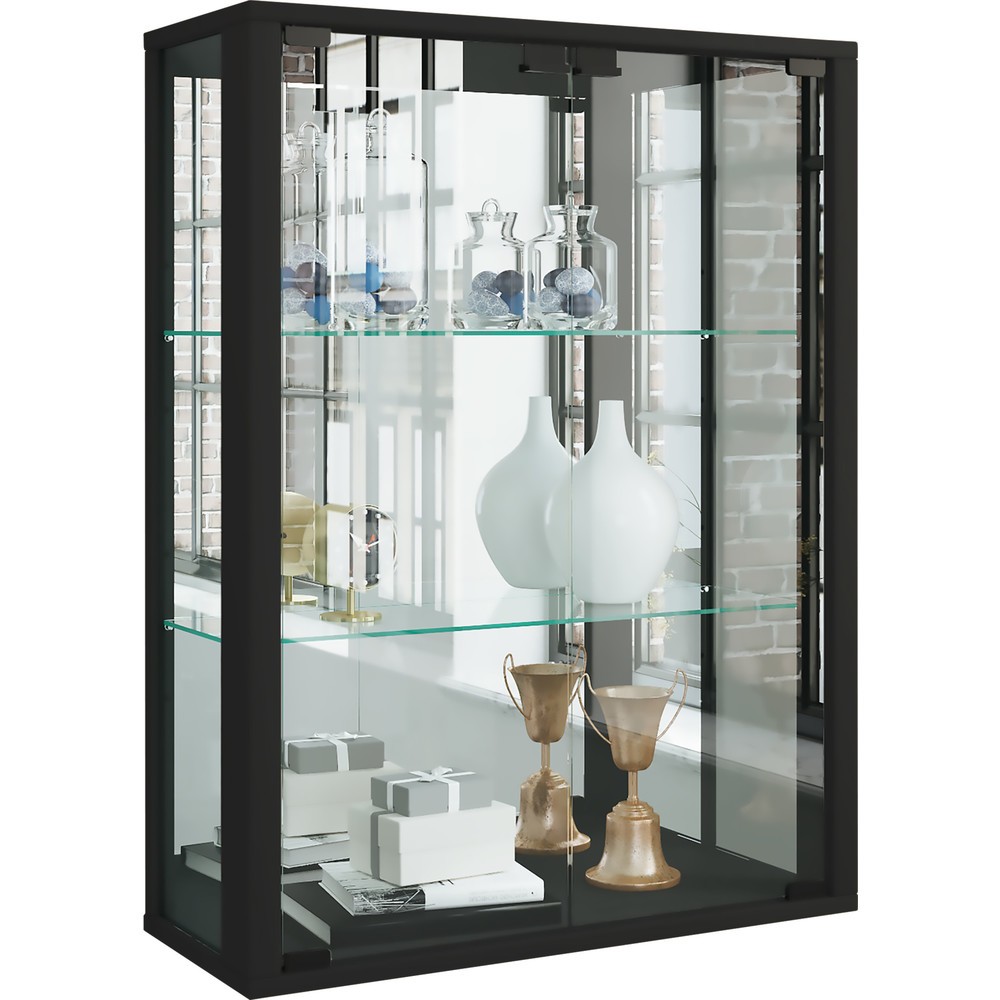 VCM Wandvitrine Udina mit Spiegel, schwarz