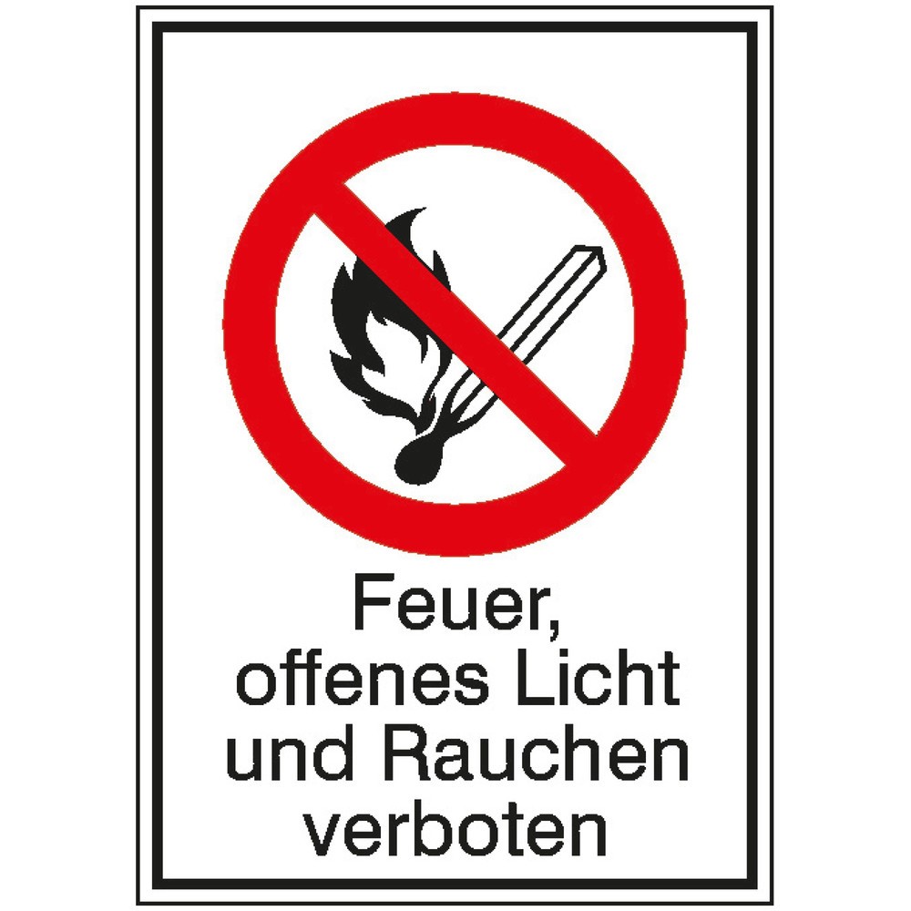 "Feuer, offenes Licht und Rauchen verboten", HxB 185 x 131 mm, Folie