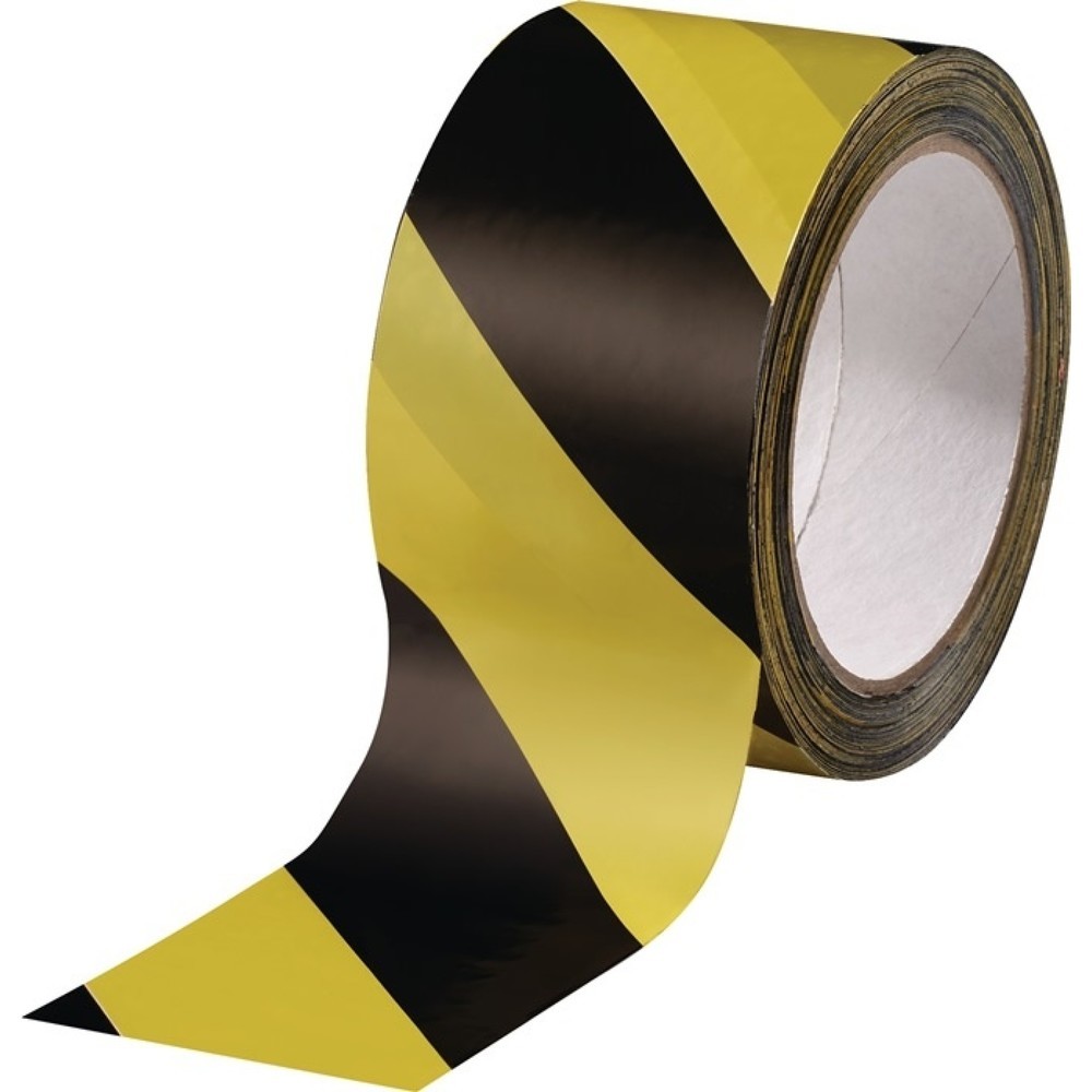 Warnmarkierungsband, schwarz/gelb, PVC, Rolle, Länge 66 m Breite 60 mm