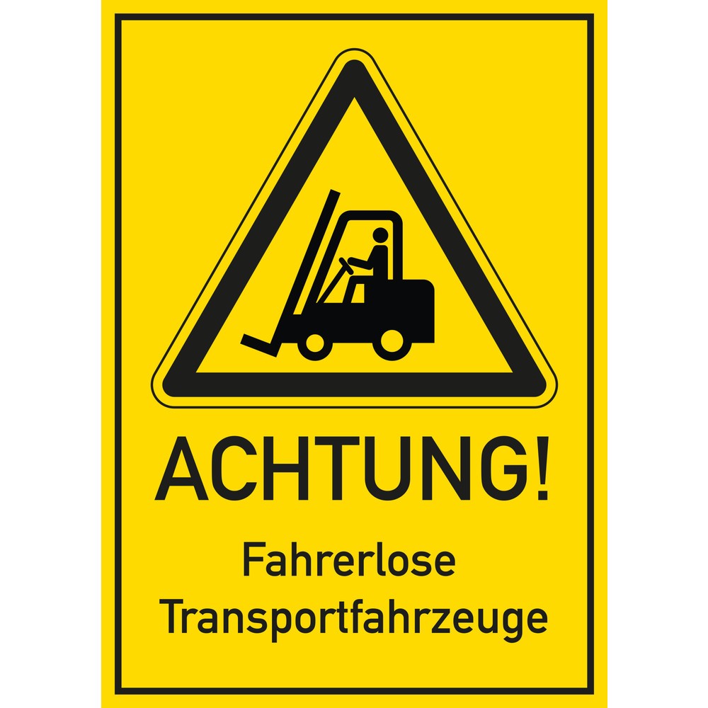 Warnschild - "Fahrerloses Transportsystem", gelb, BxH 300 x 420 mm