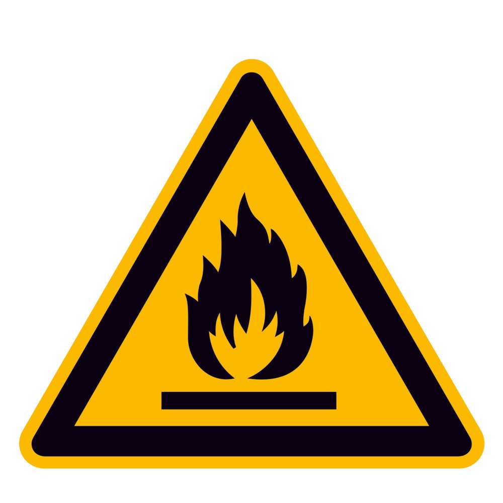 Warnung vor feuergefährlichen Stoffen, Seitenlänge 100 mm, Folie