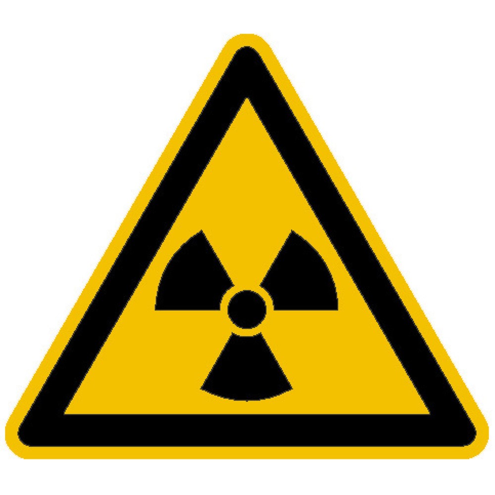 Warnung vor radioaktiven Stoffen, Seitenlänge 100 mm, Folie