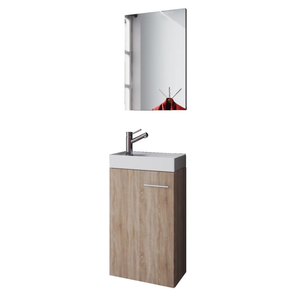 VCM Waschraum-Set mit Waschtisch und Spiegel, Sonoma-Eiche