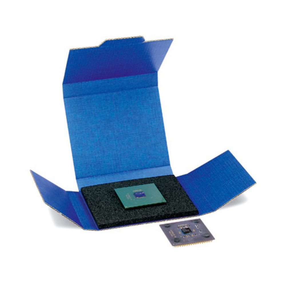 Wellpapp-Chipbox, ESD, blau, mit rosa Innenschaum
