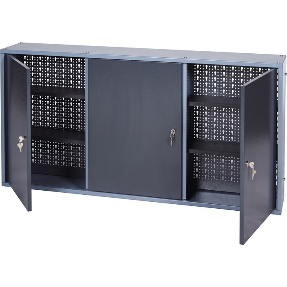 Werkzeugschrank, hammerschlagsilber anthrazit, H600xB1200xT200mm, 3 Lochrückwände, 3 Türen