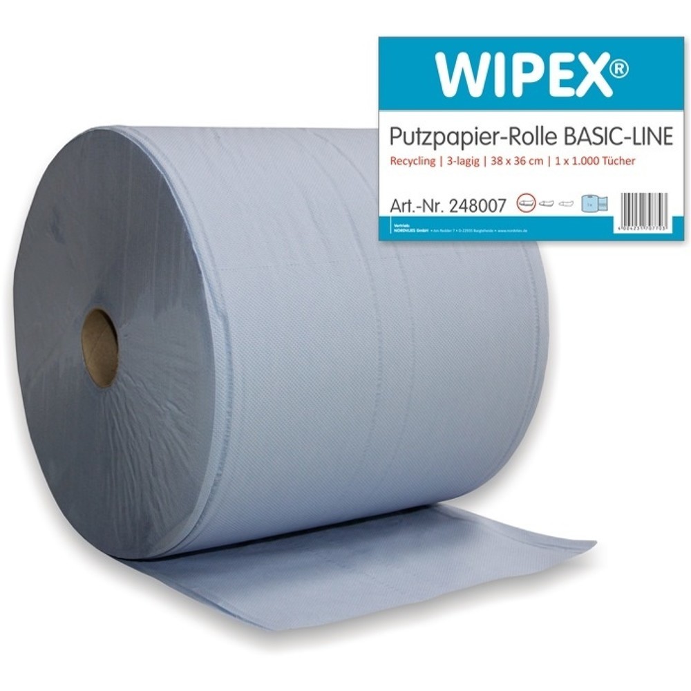 WIPEX Putztuch Basic-Line, blau, L360xB380ca. mm, 1 Rolle/ VE, 3-lagig