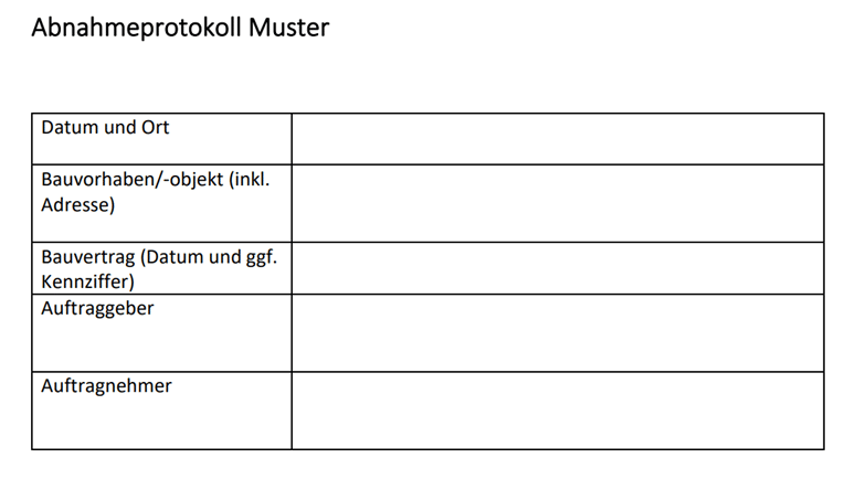 Musterbeispiel des Abnahmeprotokolls