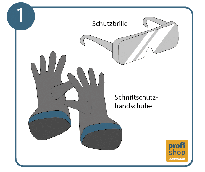 Schutzausrüstung für das Schärfen von Heckenscheren