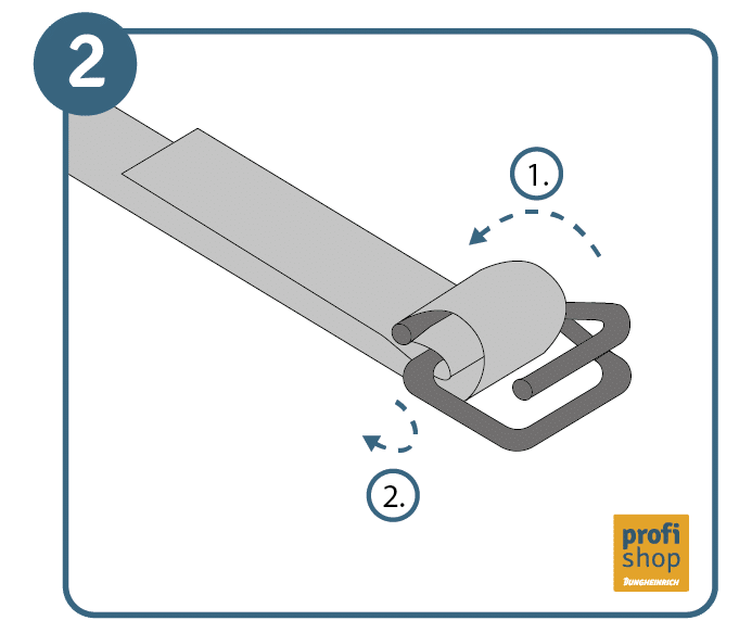 Umreifungsband Anleitung Schritt 2: Klemme am Umreifungsband befestigen